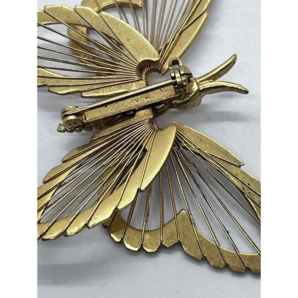 Vintage Monet Gold Tone Open Wire Work Wings Butterfly Pin Brooch